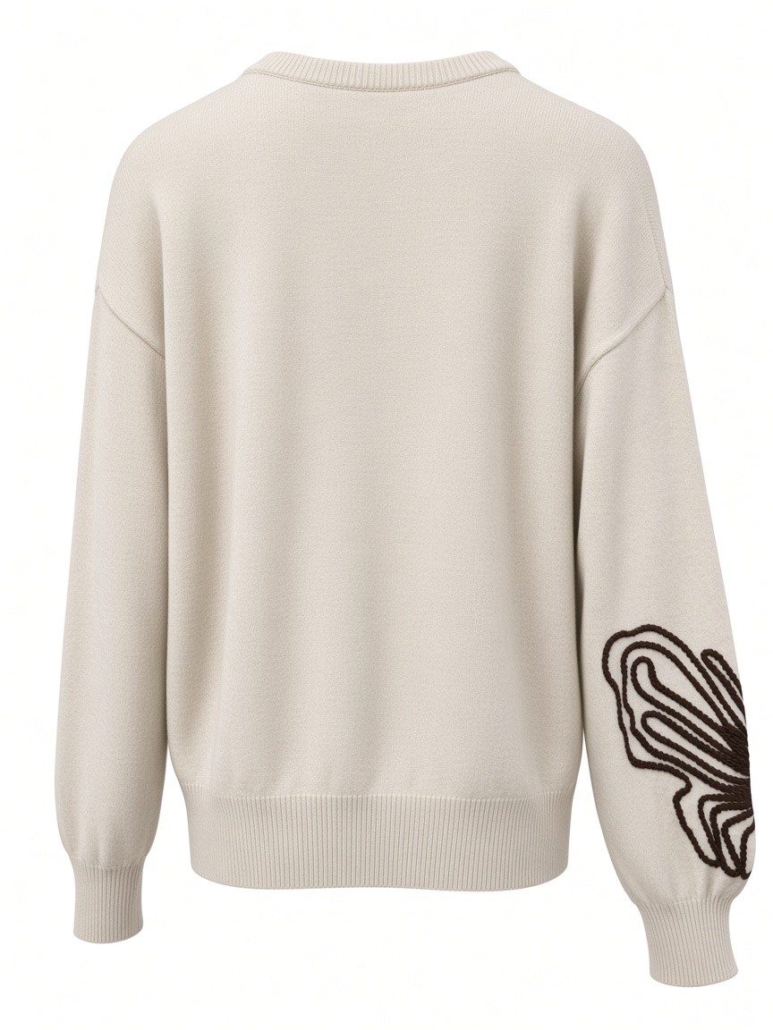 Dámsky pulóver s výšivkou kvetu a motýľa MINORITY BEIGE MELANGE Béžová s.WEAR 3